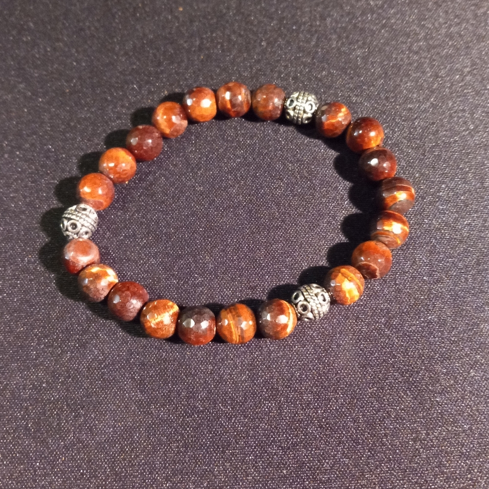 Facet Tiger Eye & Bali Silver stretch bracelet
